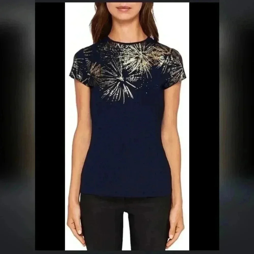 TED BAKER Amranth Stardust Fitted Tee Top Size 1